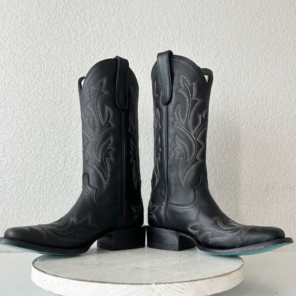 Lane Saratoga Womens Square Toe Cowboy Boots Sz 7 Black Leather Western Mid Calf - Picture 6 of 11